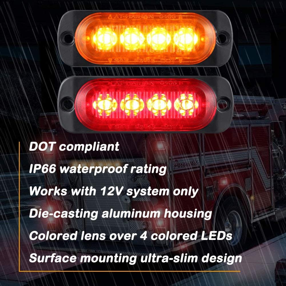 Super Bright Flash 4 Led 6 Led Vehicle Truck Led Warning Light Strobe Side Led Marker Light