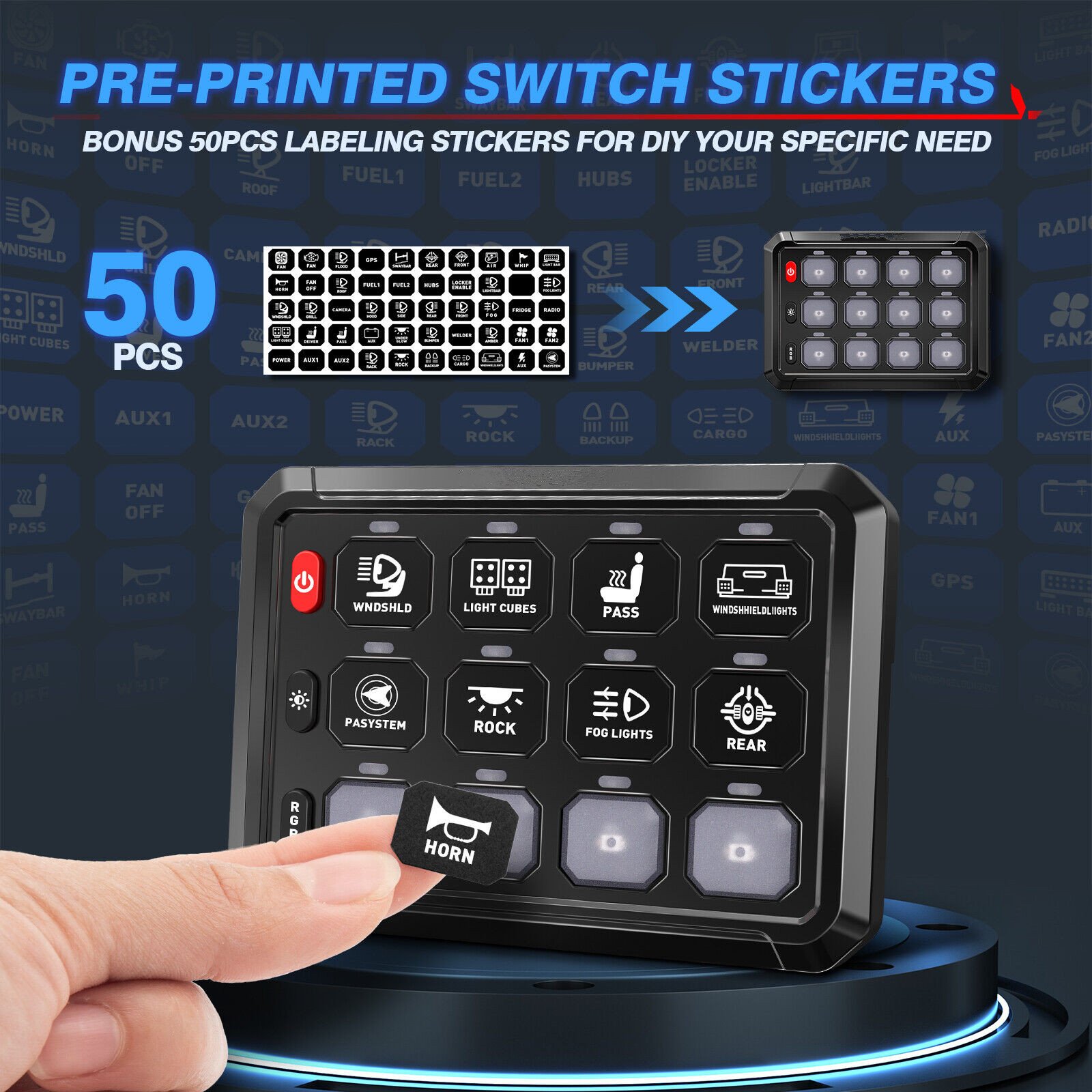 RGB 12 Gang Switch Panel LED Light Bar Relay System Marine 12V 24V Control Box Car Bus
