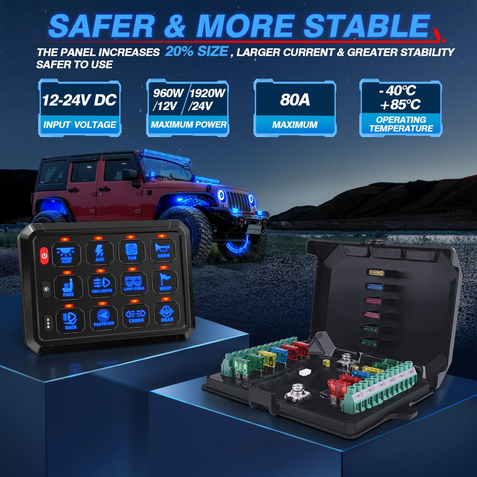 RGB 12 Gang Switch Panel LED Light Bar Relay System Marine 12V 24V Control Box Car Bus