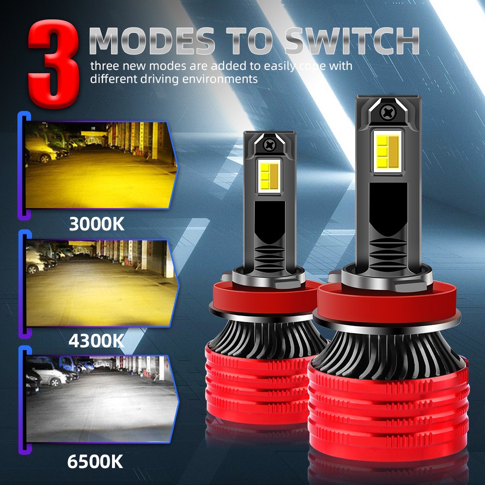 4575 CSP High Power Auto Lighting System 3 Color Led Headlight Bulb H4 H11 H7 Led Light for Universal Car