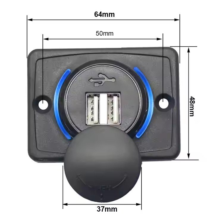 12V Waterproof Panel Mount USB Charger Socket with Dual 5V 3.1A Ports for Car, Boat, Bus, Marine & Outdoor Use