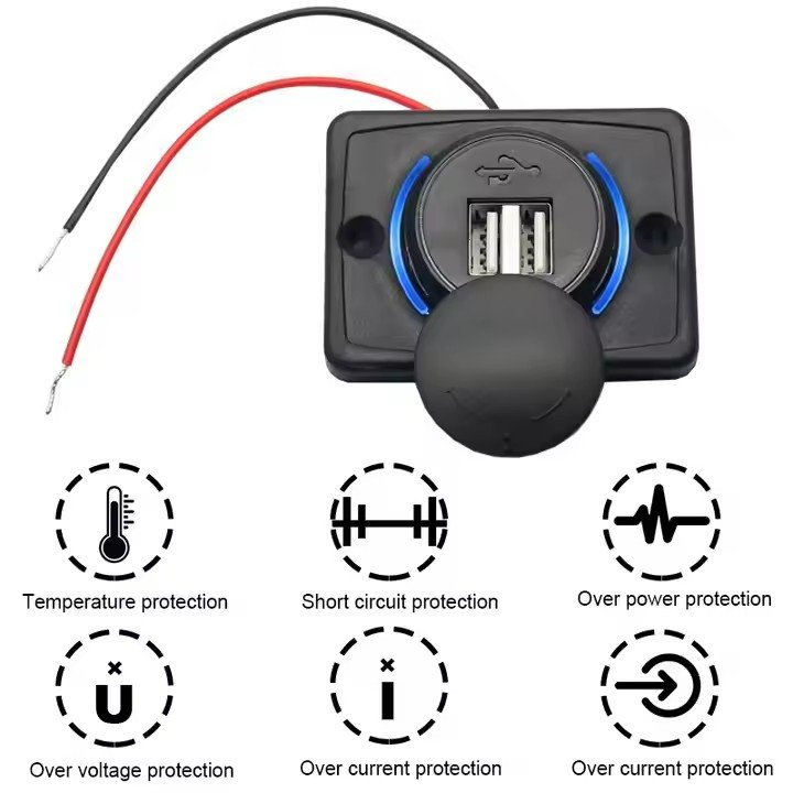 12V Waterproof Panel Mount USB Charger Socket with Dual 5V 3.1A Ports for Car, Boat, Bus, Marine & Outdoor Use