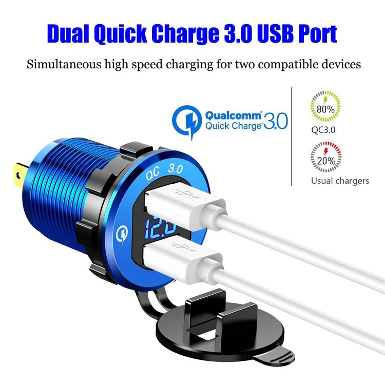 Original Factory Standard Car Adapter Dual QC3.0 USB Ports Fast Car Charger with Led Digital Voltmeter