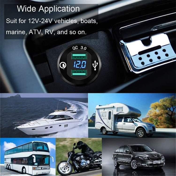 Original Factory Standard Car Adapter Dual QC3.0 USB Ports Fast Car Charger with Led Digital Voltmeter