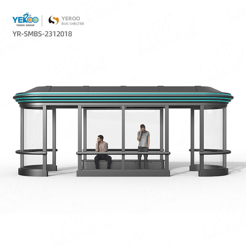 Modern Outdoor Smart Bus Stop Shelter with Digital Signage