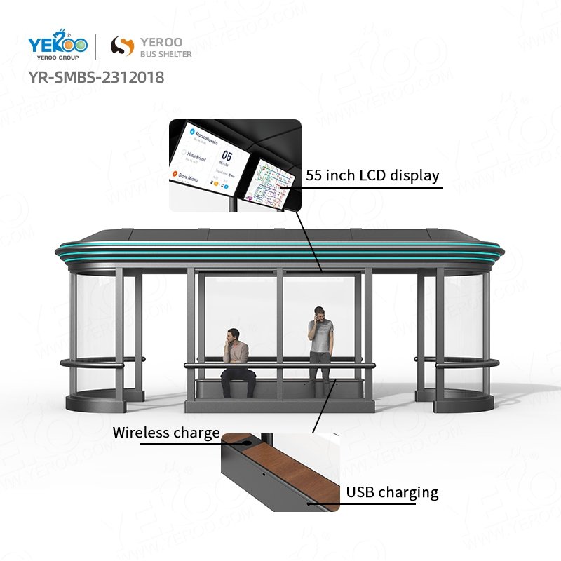 Modern Outdoor Smart Bus Stop Shelter with Digital Signage