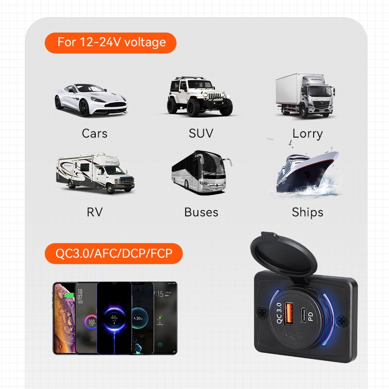 Wholesale 24V 12V Usb C a Panel Mount Usb Car Port Usb Adaptor Bus Car Qc3.0