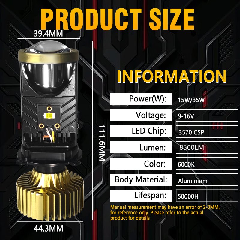 H4 Led Headlight 6000k Bulb 72W H4 min Led Projector Lens Csp Chip Bombillo IP68 Waterproof Bifocal Lens H4 Led Lights for Car