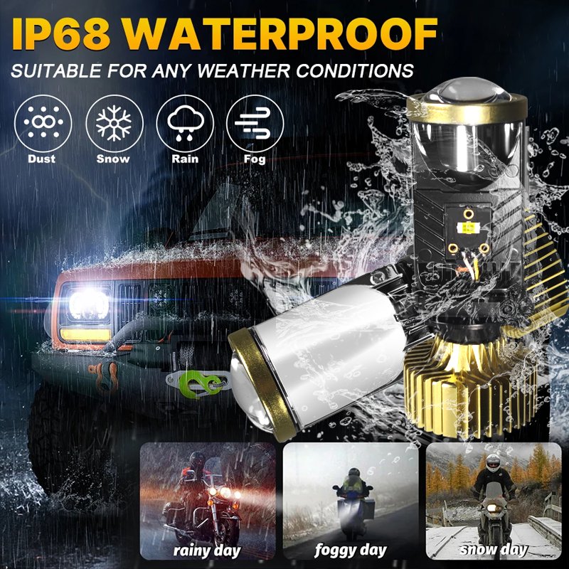 H4 Led Headlight 6000k Bulb 72W H4 min Led Projector Lens Csp Chip Bombillo IP68 Waterproof Bifocal Lens H4 Led Lights for Car