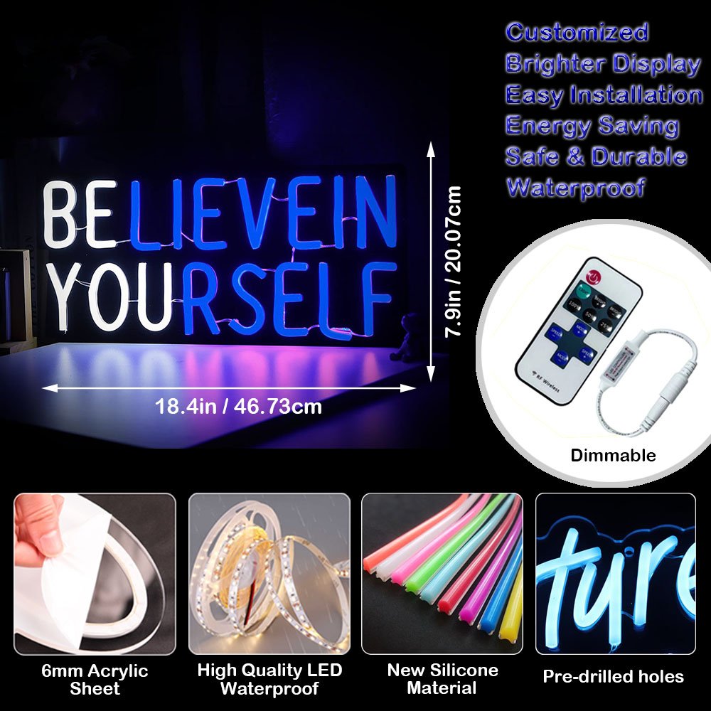 Hot Products Illuminated Believe in Yourself Neon Sign for Kids Bedroom Office Bar Wall Art Powered Custom Inches Neon
