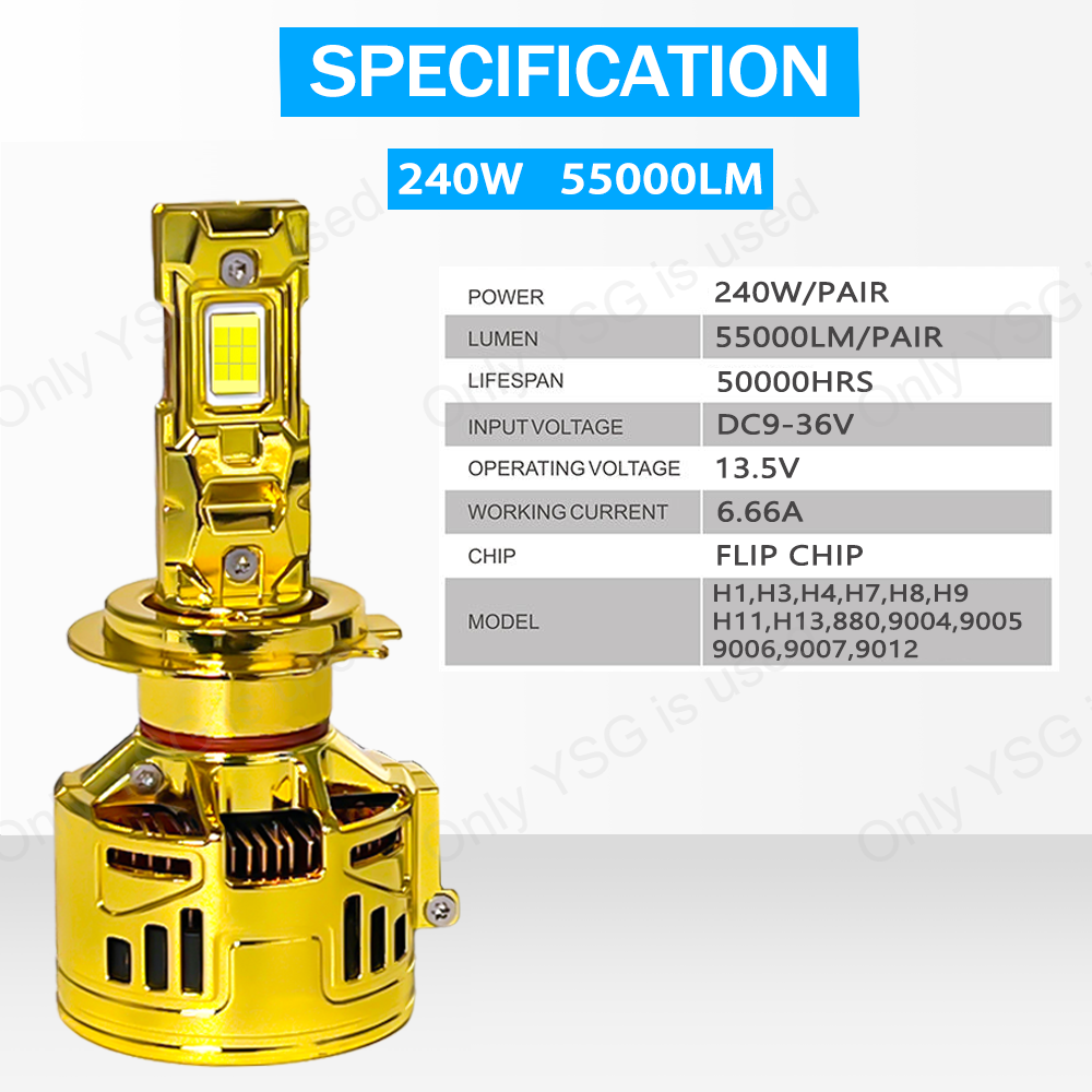 A18 240W 50000LM Led Light H4 H11 Double Copper Tubes H8 H7 LED Bulb 9005 9006 Car Auto H7 Led 12V H4 LED Car Headlights Bulb