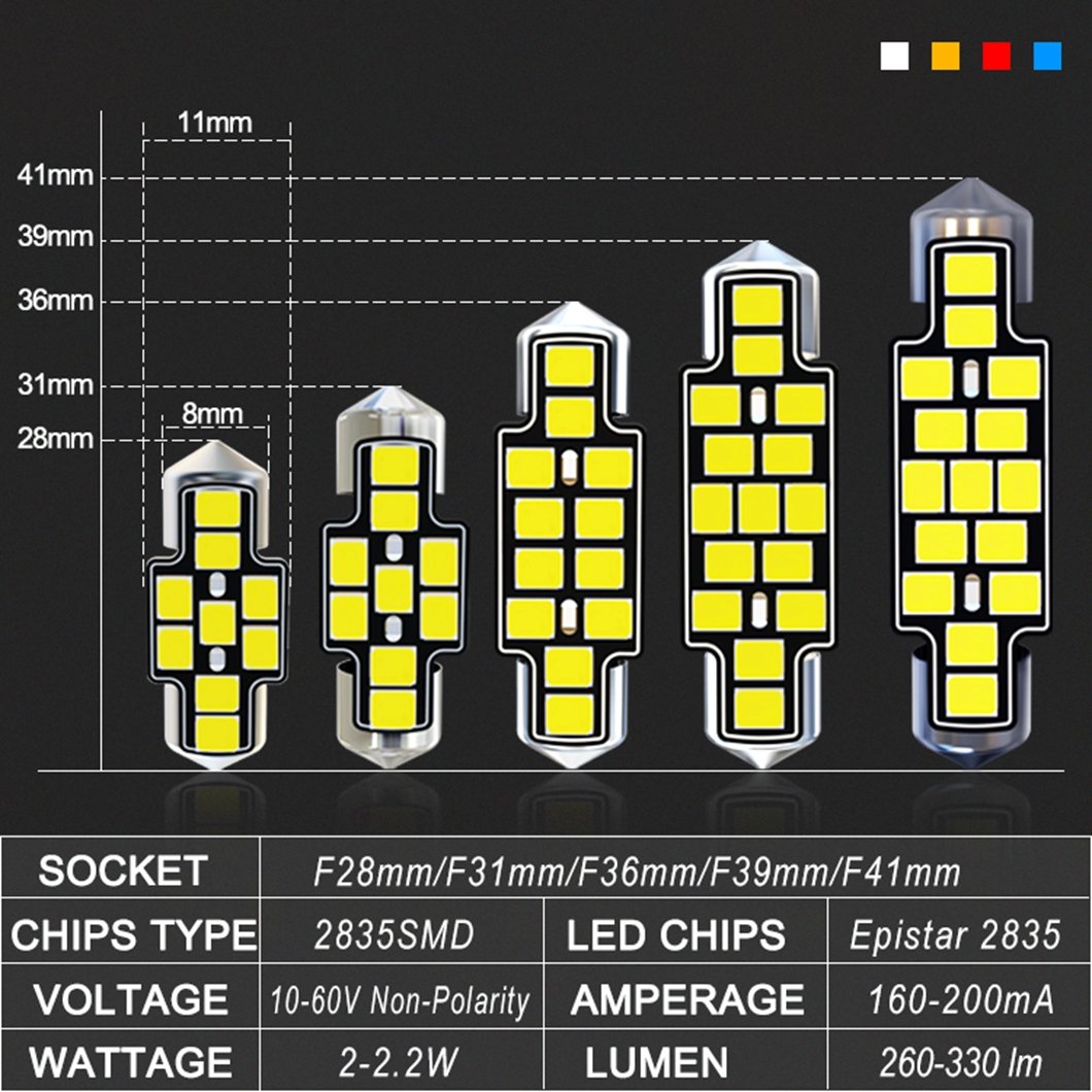 Gview LED Canbus 10-60V 28mm 31mm 36mm 39mm 41mm Car Bulb Interior Reading Light License Plate Lamp Free Error Bulb