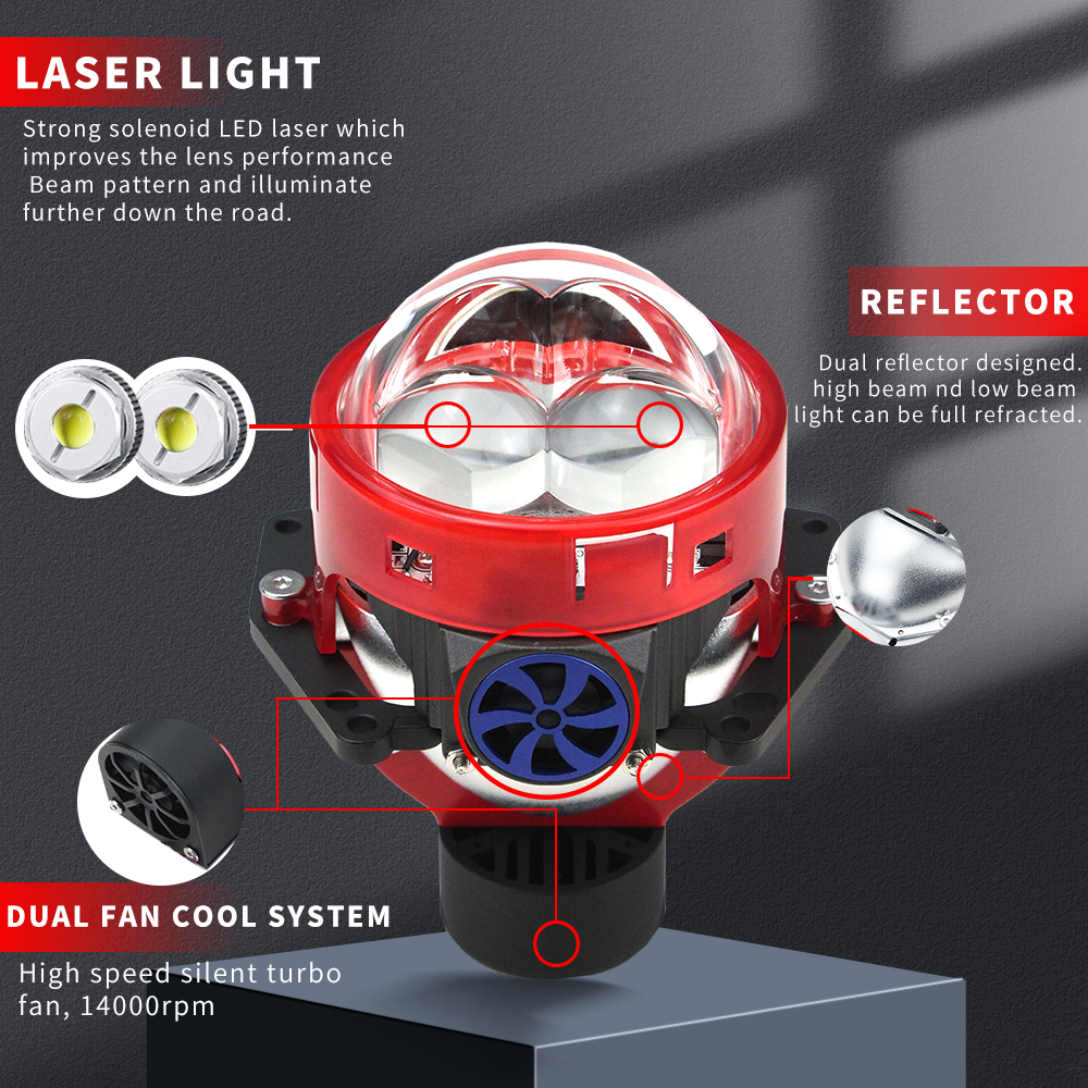 Good Price W70 75W 150W 60000LM 6500K 3 Inch Non Destructive Dual Lamp Cup High Power LED Headlight Lens Bi LED Projector