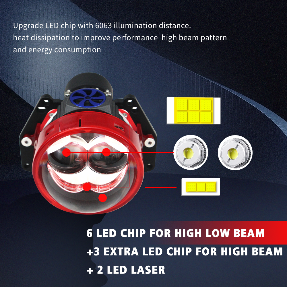 Good Price W70 75W 150W 60000LM 6500K 3 Inch Non Destructive Dual Lamp Cup High Power LED Headlight Lens Bi LED Projector