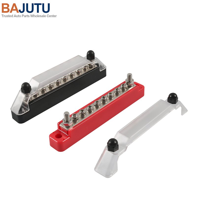 6-Way Bus Bar - 2 M6 Studs + 6 M4 Screws - 48V 150A - for Car Electrical Systems - Auto Part Accessory
