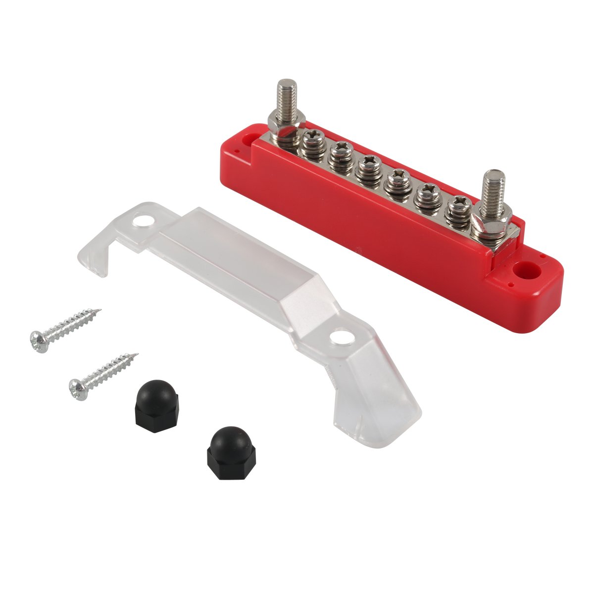 6-Way Bus Bar - 2 M6 Studs + 6 M4 Screws - 48V 150A - for Car Electrical Systems - Auto Part Accessory