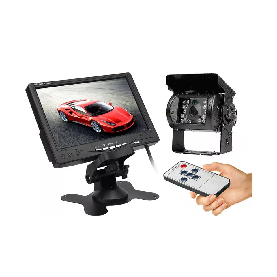 24V 4 Pin Rearview Reverse Backup Camera and 7 Inch LCD Monitor Vehicle Security Monitoring Kit for Bus Caravan Lorry Truck