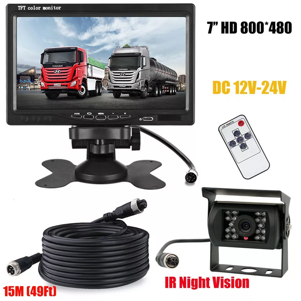24V 4 Pin Rearview Reverse Backup Camera and 7 Inch LCD Monitor Vehicle Security Monitoring Kit for Bus Caravan Lorry Truck