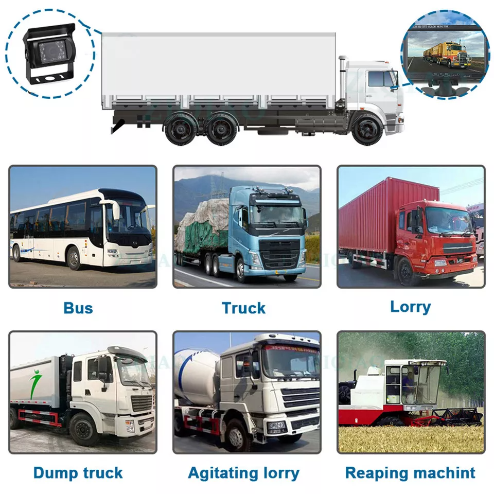 24V 4 Pin Rearview Reverse Backup Camera and 7 Inch LCD Monitor Vehicle Security Monitoring Kit for Bus Caravan Lorry Truck
