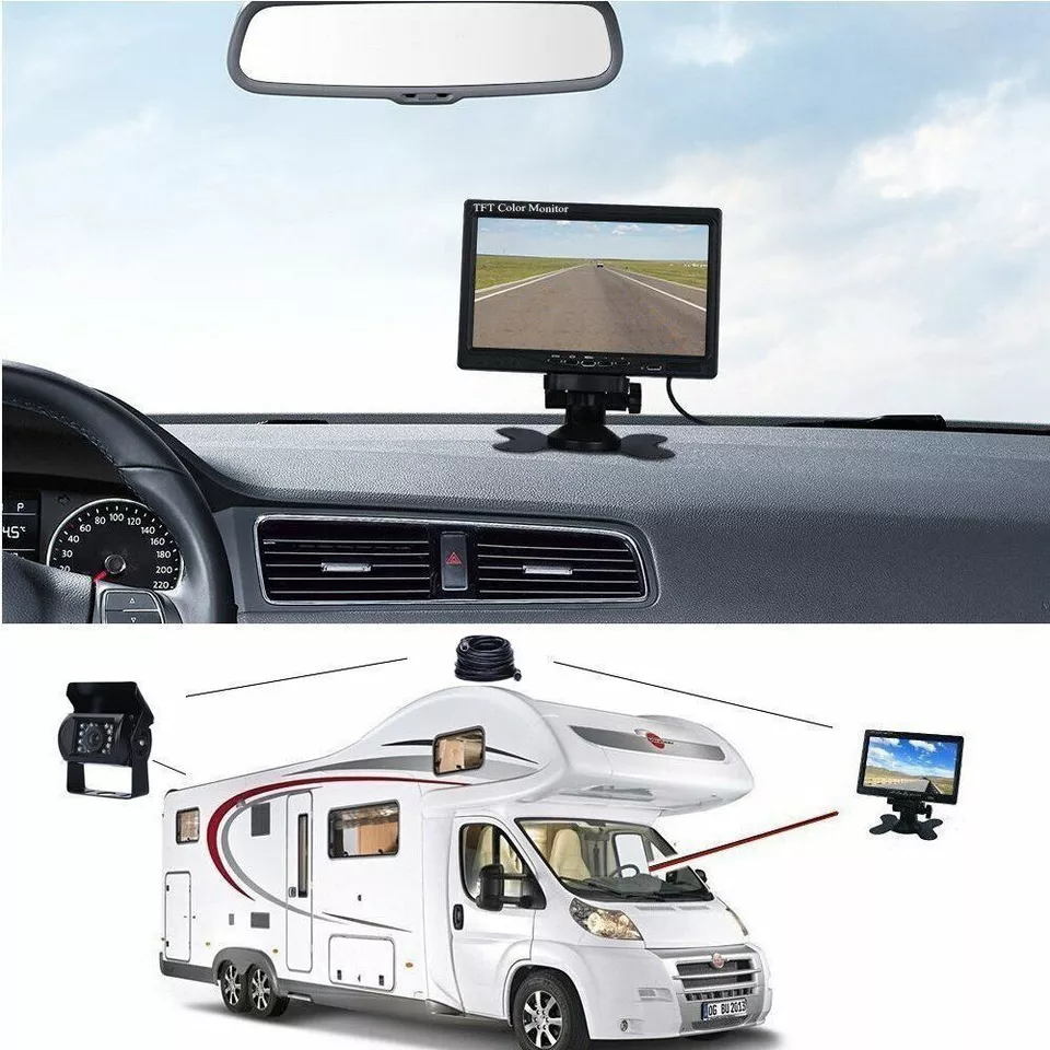 24V 4 Pin Rearview Reverse Backup Camera and 7 Inch LCD Monitor Vehicle Security Monitoring Kit for Bus Caravan Lorry Truck