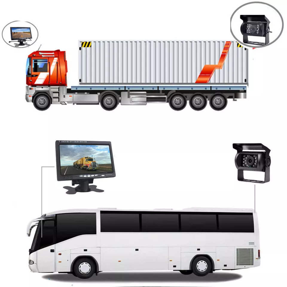 24V 4 Pin Rearview Reverse Backup Camera and 7 Inch LCD Monitor Vehicle Security Monitoring Kit for Bus Caravan Lorry Truck