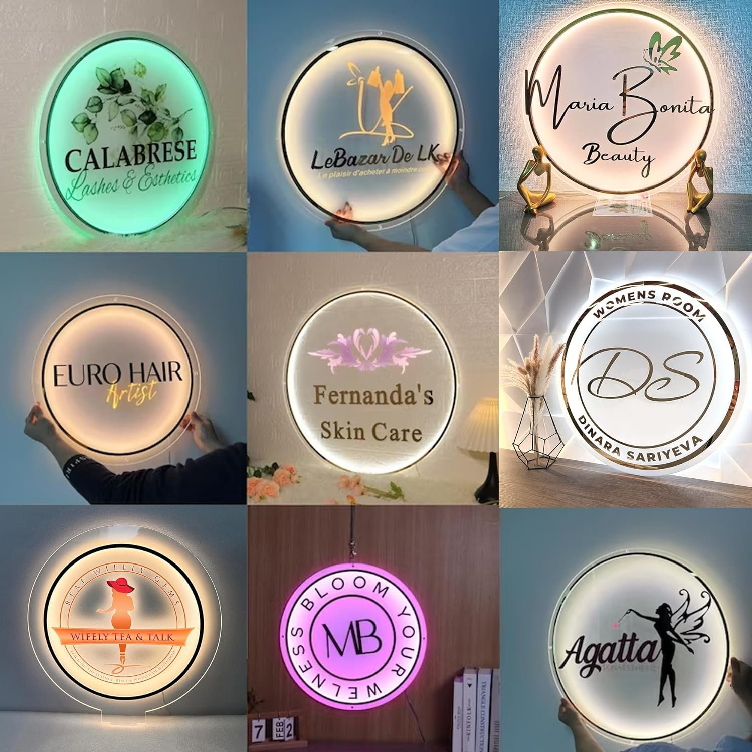 New Custom Circle Acrylic Light Box 3d Backlit Round Sign Round Shop Signage Logo Sign for Haircut,manicures,salon Decoration
