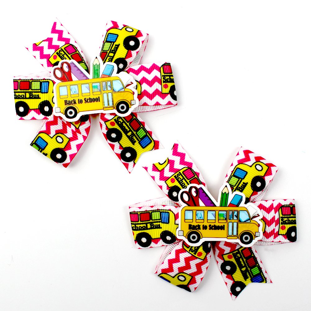 2pcs/pair Back to School ABC Hair Bows apple Pencil Book Students Hair Clip School Bus Kids Hair Accessories