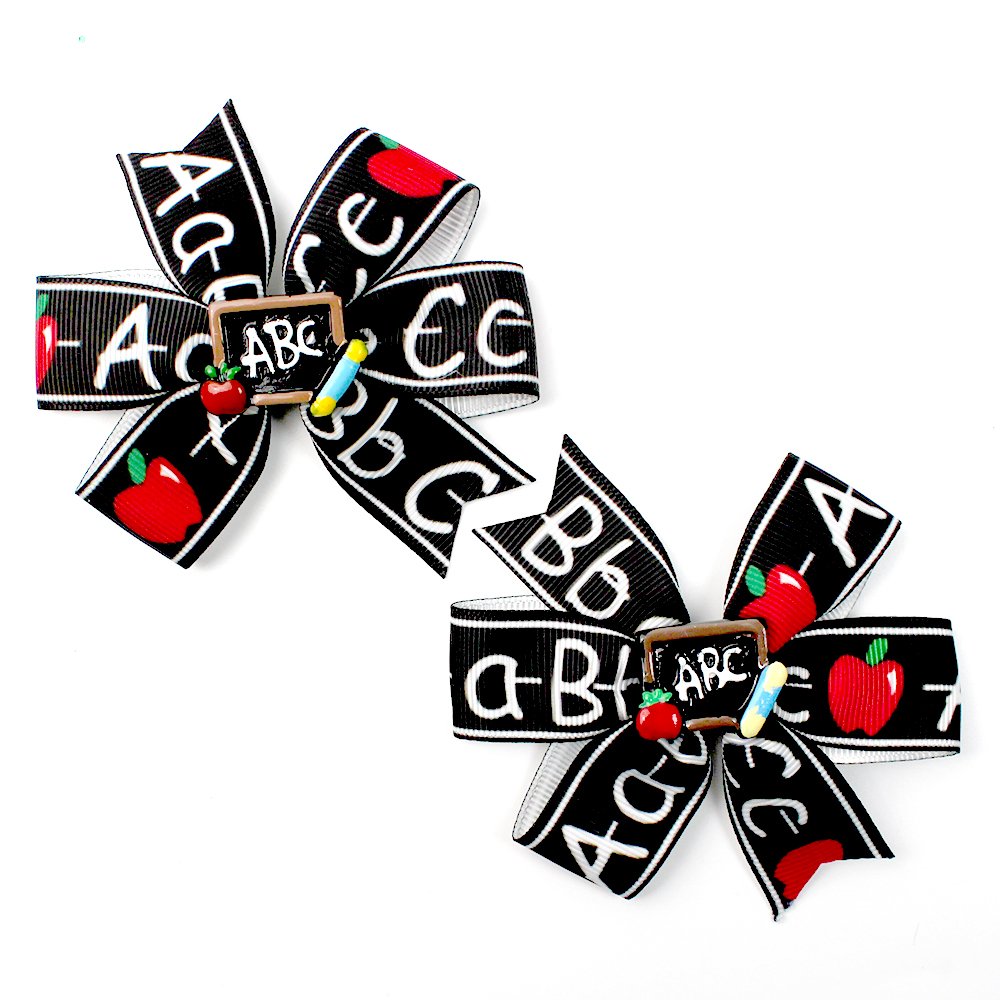 2pcs/pair Back to School ABC Hair Bows apple Pencil Book Students Hair Clip School Bus Kids Hair Accessories