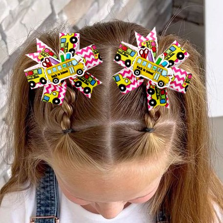 2pcs/pair Back to School ABC Hair Bows apple Pencil Book Students Hair Clip School Bus Kids Hair Accessories