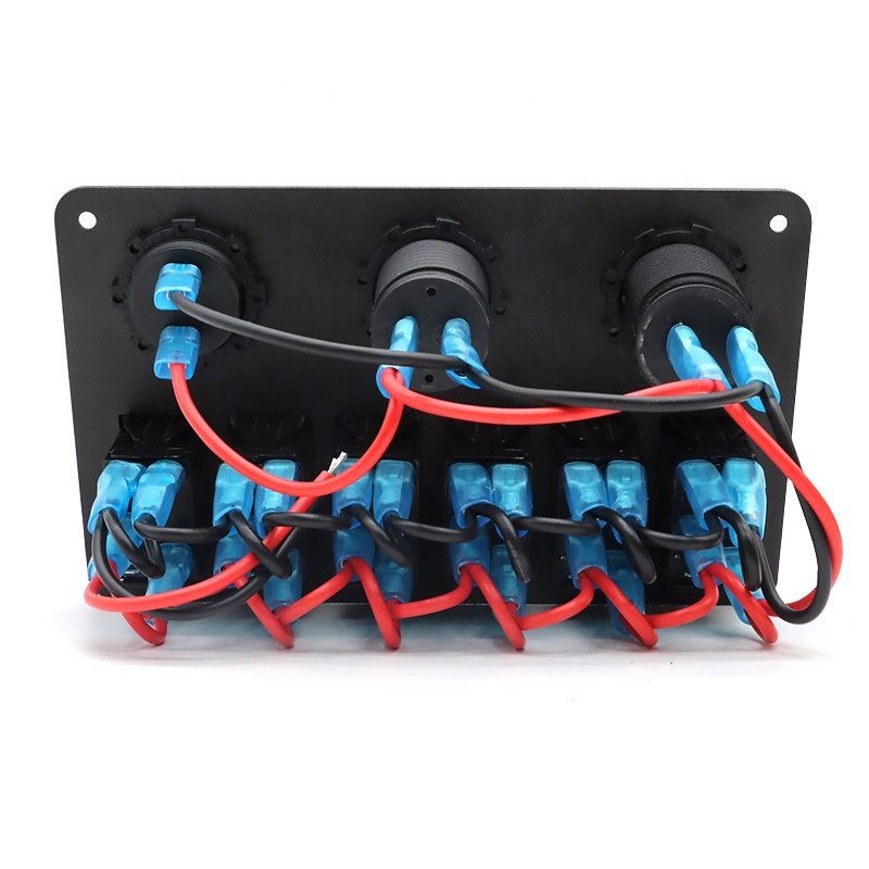12V Waterproof Rocker Switch Panel 6 Gang with LED Voltmeter Dual USB Charger Cigarette Lighter Socket for Car RV Marine Boat