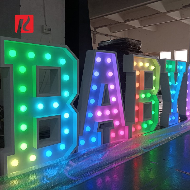 Factory Custom OH BABY Marquee Letter 3ft 4ft 5ft Light up Letter A-Z Party Backdrop Giant LED Bulb Letter