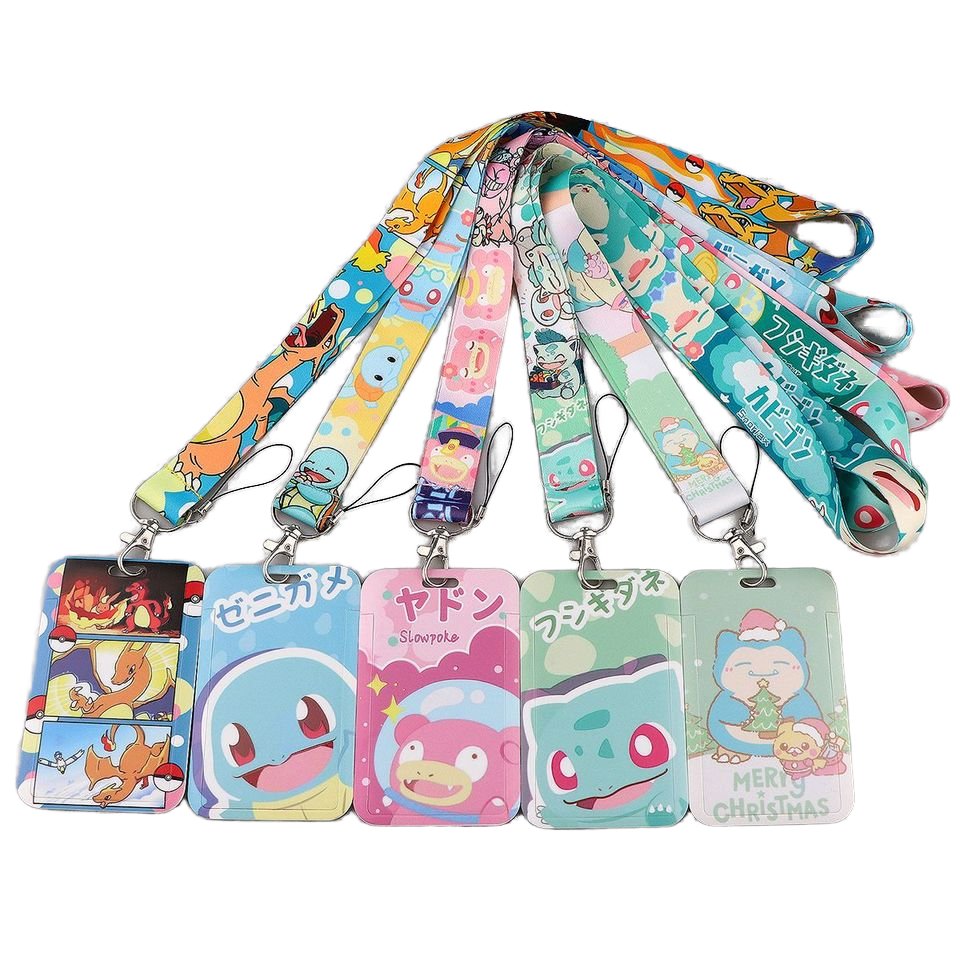 Hot Selling Pokemon Design Anti-Loss Polyester Lanyard Card Holder for Bus Card Office Student Campus Card