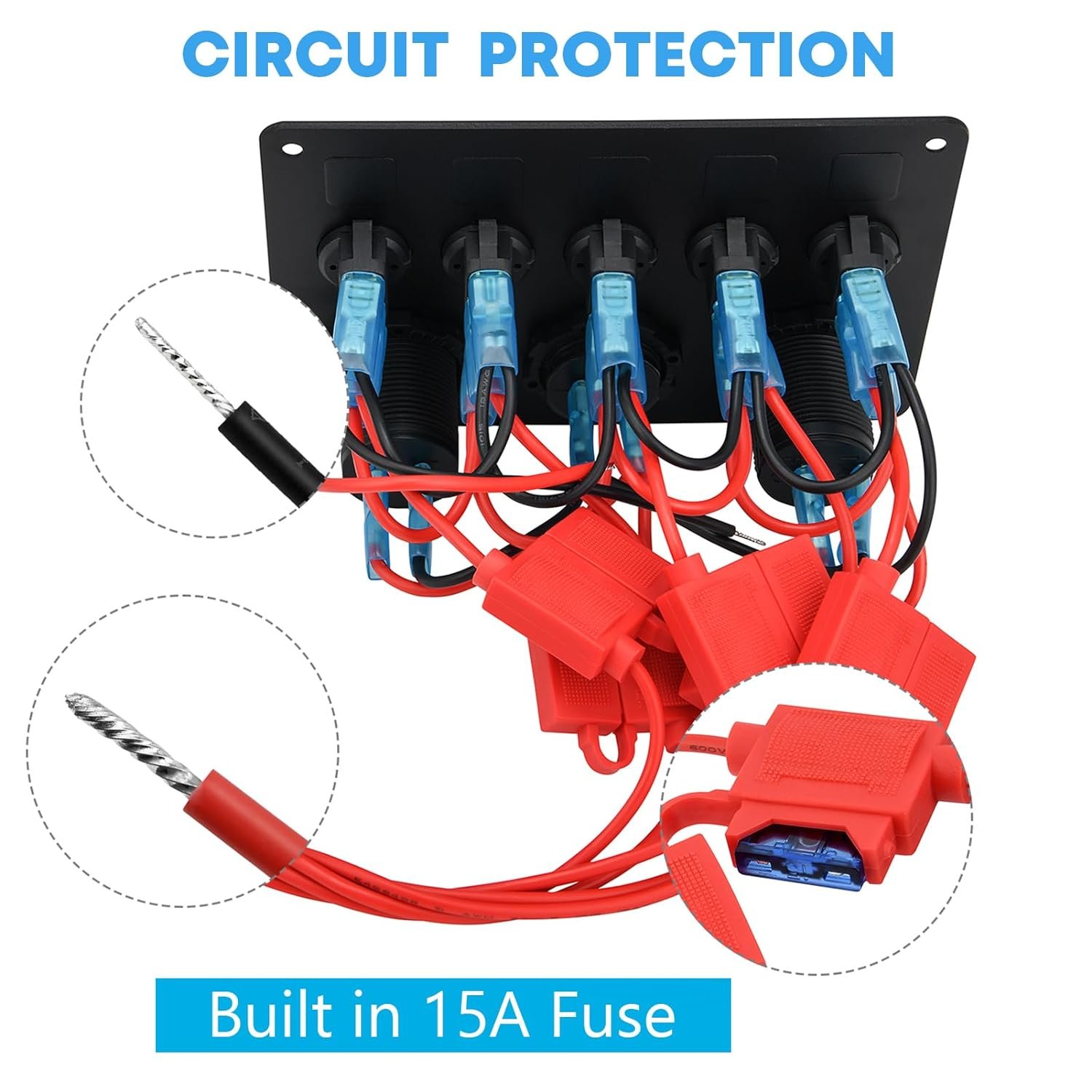 5 Gang 12V 24V Rocker Switch Panel Waterproof Digital Voltmeter Dual USB Charger Marine Boat Caravan RV Control Switch Panel