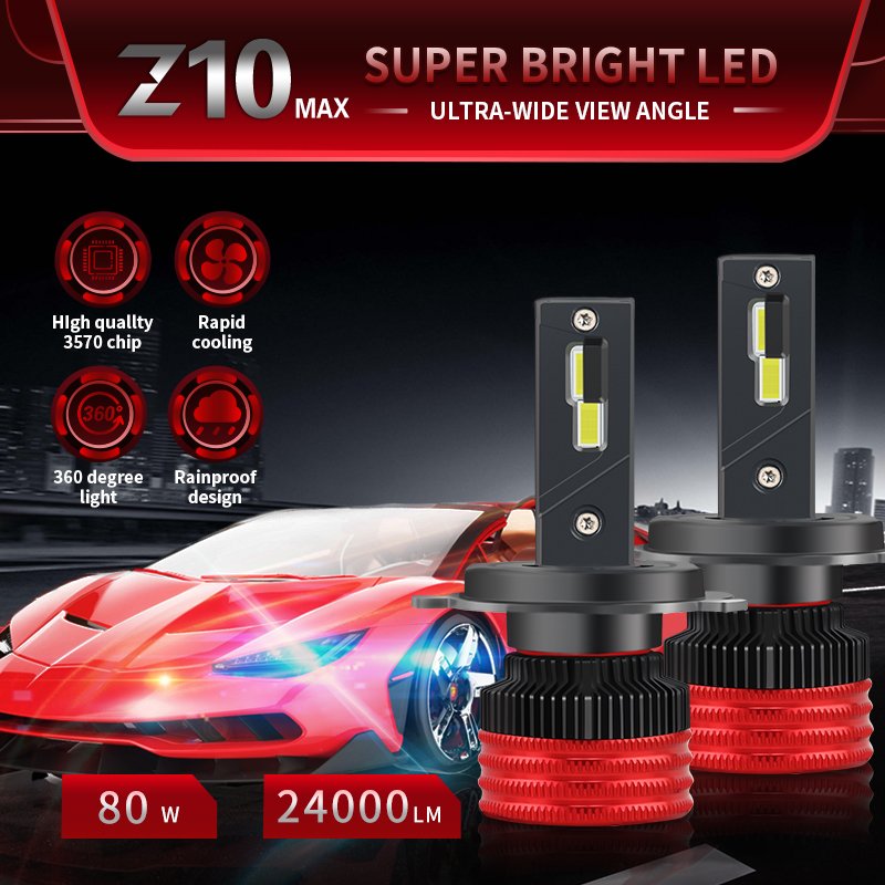 Z10 Max Super Bright Car LED Headlight Bulbs 80Watt 24000Lumen H1 H7 H4 H11 H8 9005 9006 9012 Lights CANBUS EMC 6500K White K12