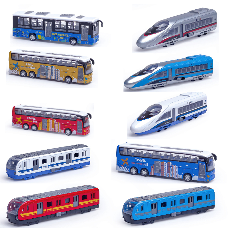 PANDAS 1:64 DIY Plastic Building Block Box Free-Wheel Train Bus & High-Speed Trains Model Car Small Diecast Alloy Car