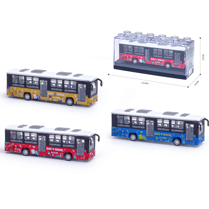 PANDAS 1:64 DIY Plastic Building Block Box Free-Wheel Train Bus & High-Speed Trains Model Car Small Diecast Alloy Car