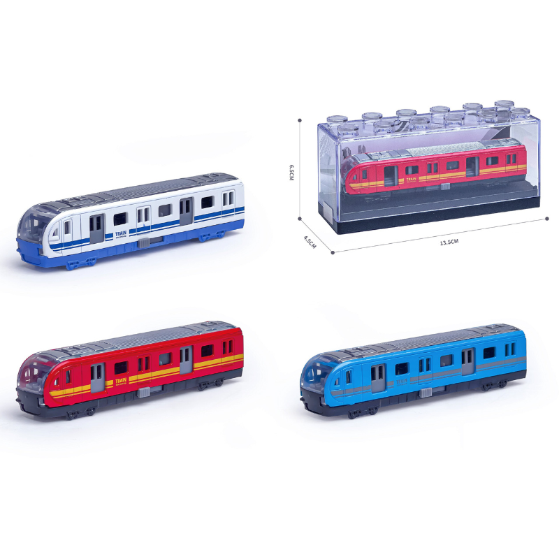 PANDAS 1:64 DIY Plastic Building Block Box Free-Wheel Train Bus & High-Speed Trains Model Car Small Diecast Alloy Car