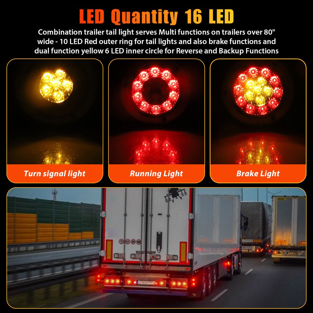 24V Dual Color 16LED Rear Tail Light Trailer Truck Double Color Single Light LED Trailer Red Yellow Red White Brake Light