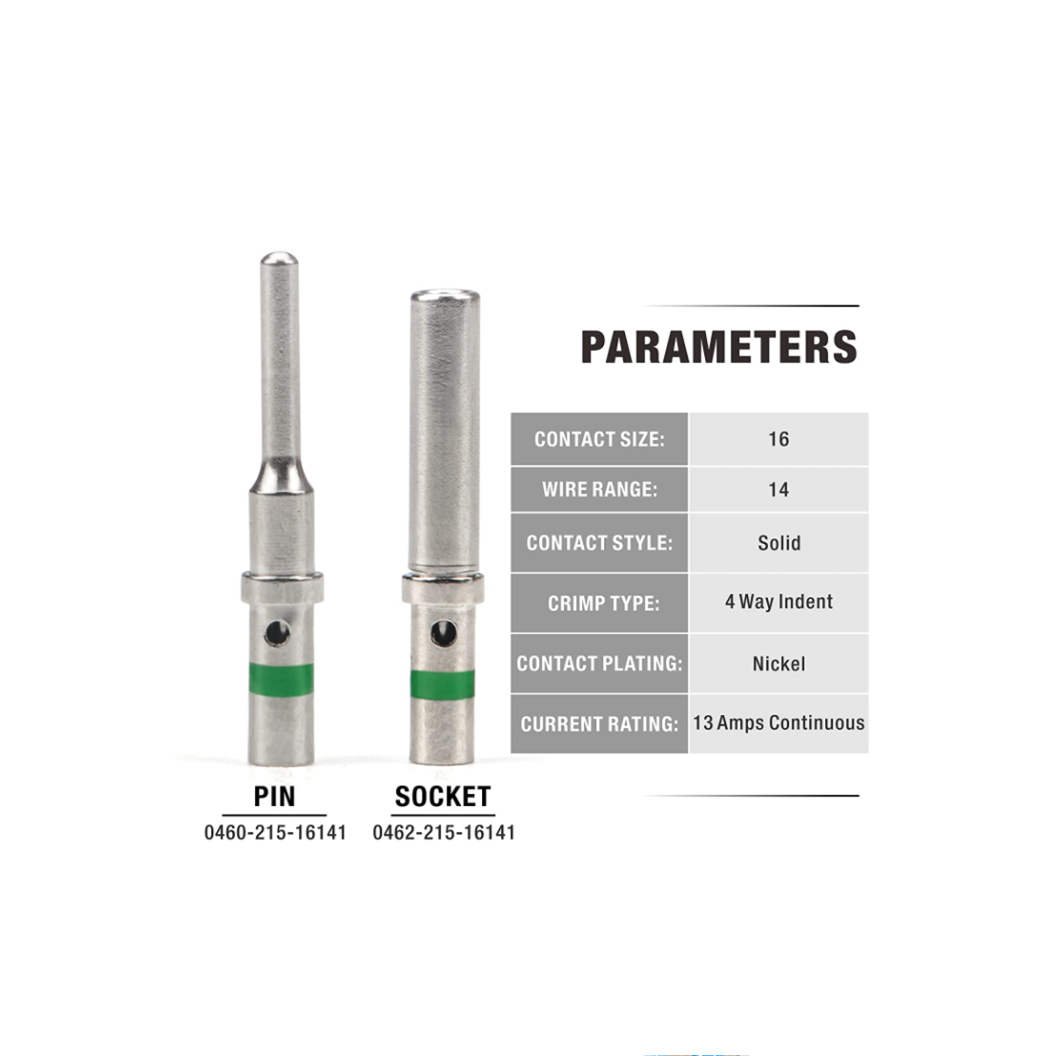 DT Pins Contact Size 16, DT Connector/Terminal Kit, for Deutsch Pins 14-20 AWG Wire Gauge Soild Terminal with Green Ring
