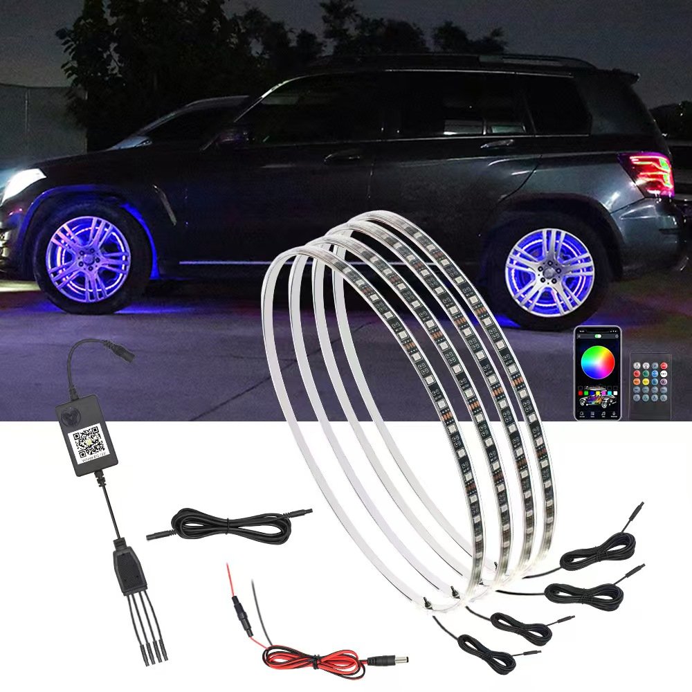 Single Row LED RGB Wheel Lights Rings Ambient Lighting Car Chassis Lights for Rims Off-Road SUVs