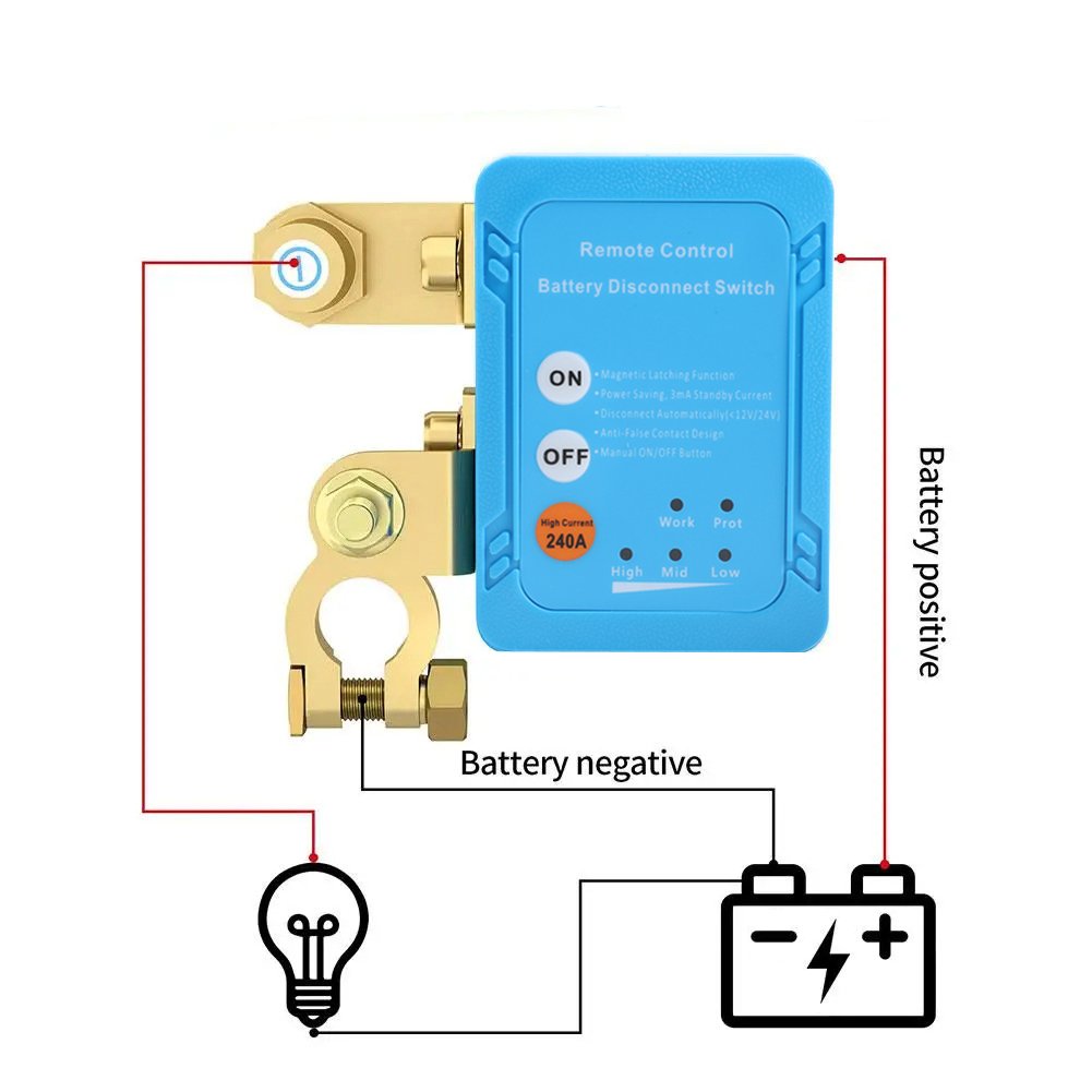 12V Remote Battery Disconnect Switch Anti-Theft Automotive Battery Cut Off Kill Switch With 2 Remote Control Keys for RV Pickup