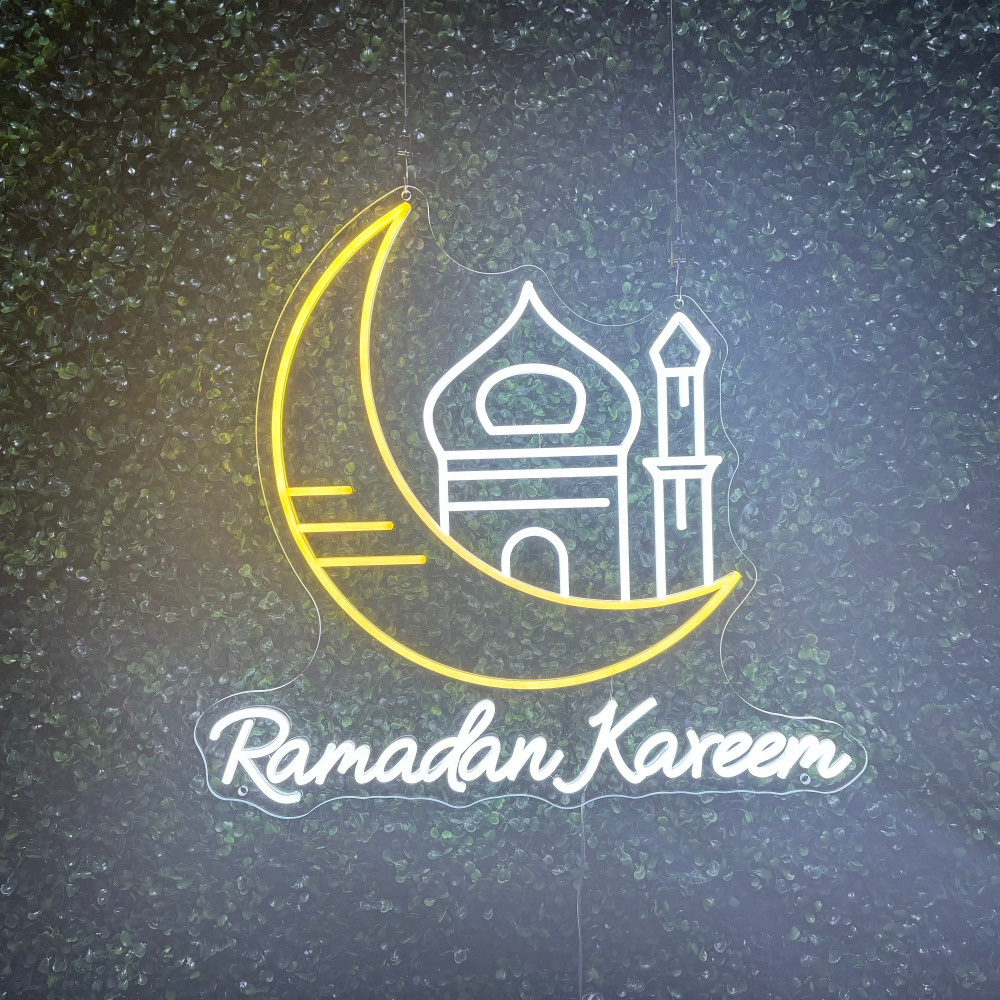 Eid Mubarak Neon Led Signs 3D Carved Neon Light Sign Eid Al Fitr Festival Room Decoration Wall Hanging Neon Signs Arabic Decor