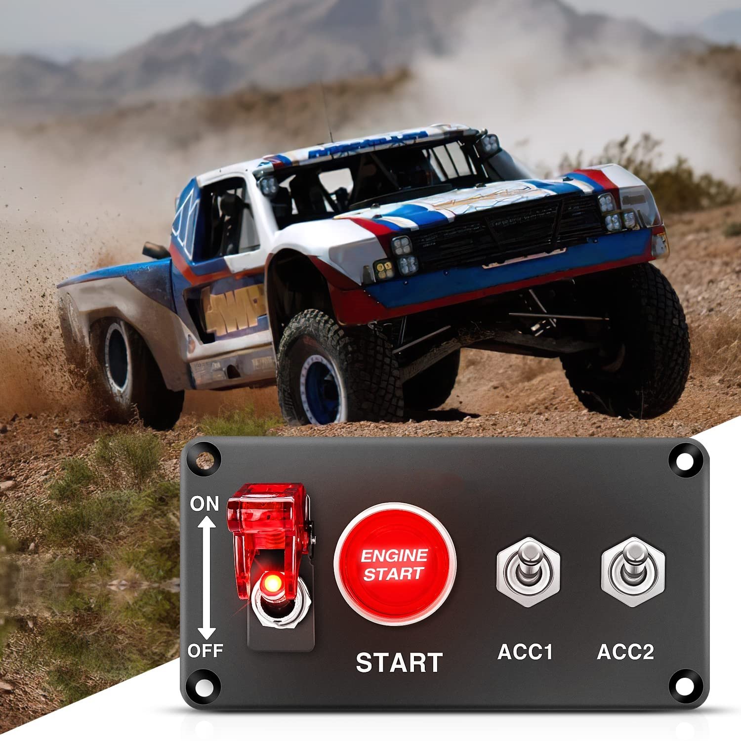 Race Car Ignition Switch Panel with Start Button 12V 24V SPST Toggle Switch Panel for Truck RV Marine Boat Trailer