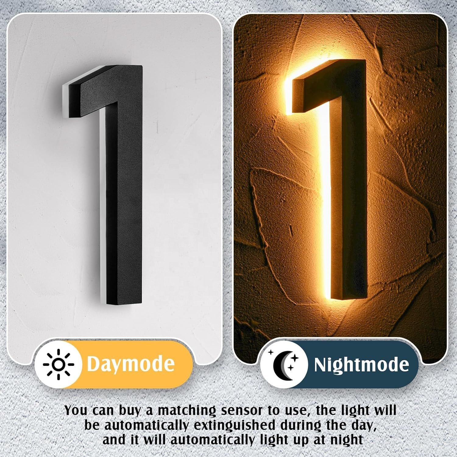 8 Inch Modern 12V DC Low Voltage LED Illuminated Solar House Number Light Waterproof Acrylic Sign with 0-9 Backlit Lighted