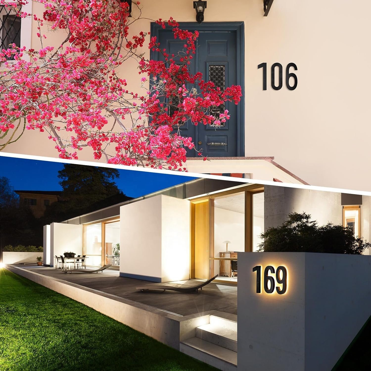 8 Inch Modern 12V DC Low Voltage LED Illuminated Solar House Number Light Waterproof Acrylic Sign with 0-9 Backlit Lighted
