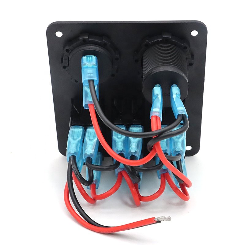 3 Gang 12V Rocker Switch Panel Waterproof Dual USB Car Charger Lighter Socket Boat Switch Panel Marine with LED Voltmeter