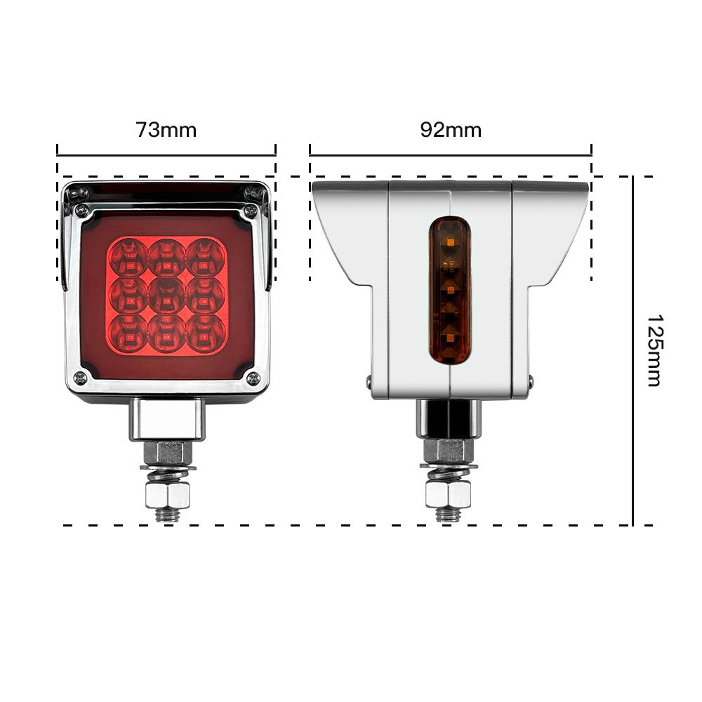 New Amber Double Faces Heavy Truck European Bus Square Warning Strobe Tail Rear LED Side Marker Light with Chrome Flange Bezel