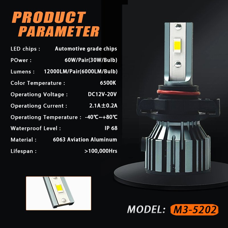 KingEagle M3-5202 CSP LED Headlight Factory Wholesale High Quality H1 H3 H7 H4 9005 HB3 9006 HB4 H8 H11 COB Led Headlight