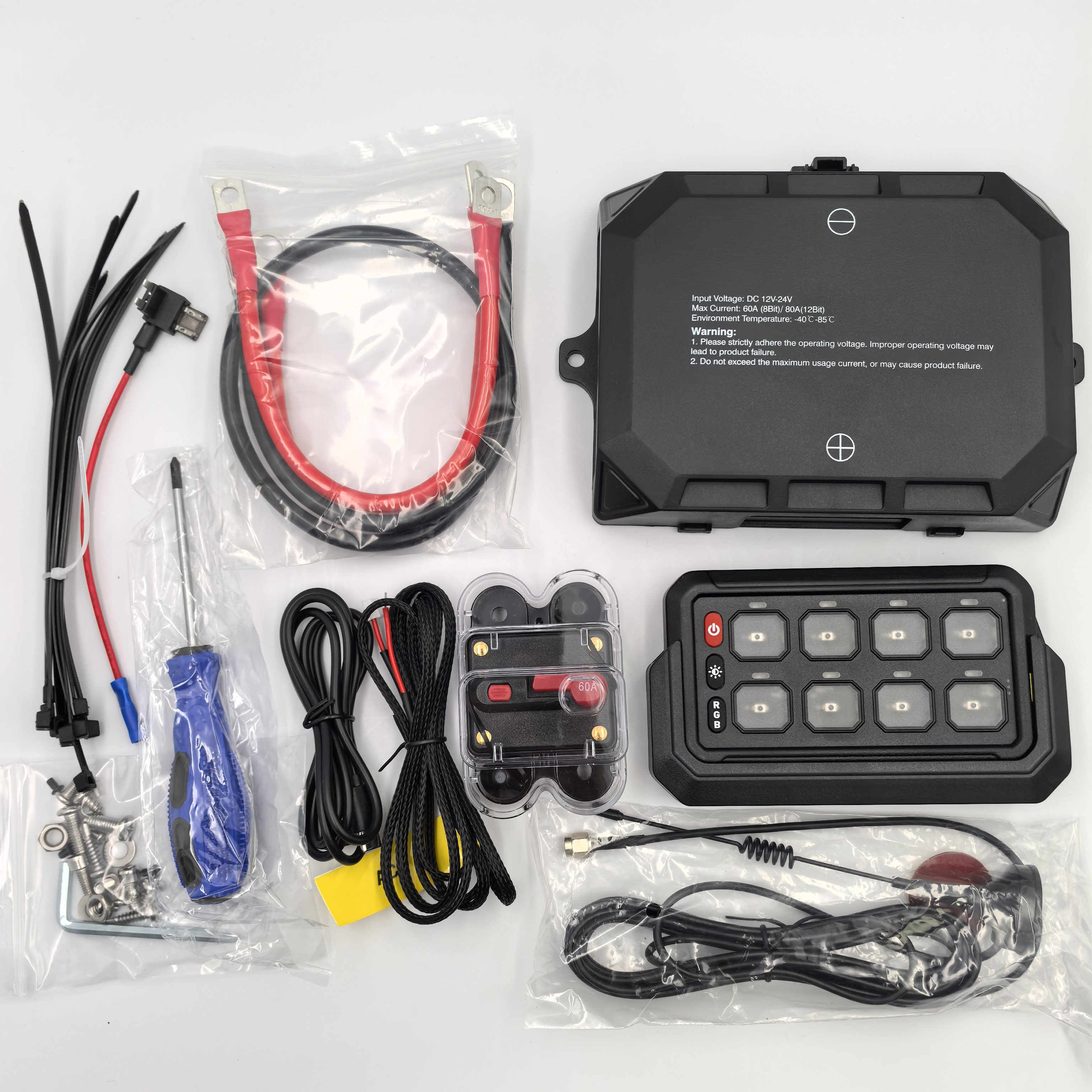 12volt 8 Gang Wireless Remote Control RGB Color LED Switch Panel Universal for 4X4 Excavator Offroad Cars Boats Bus