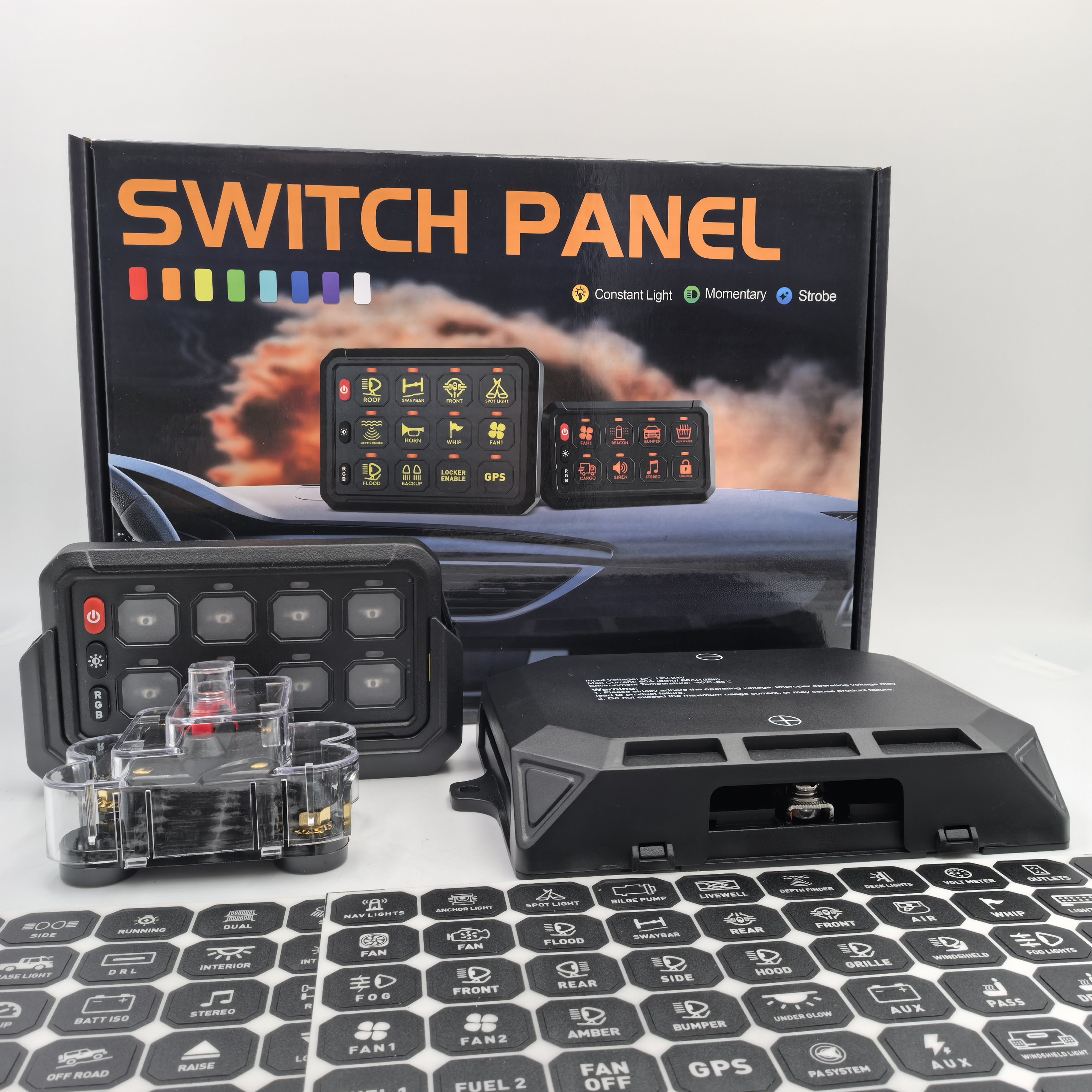 12volt 8 Gang Wireless Remote Control RGB Color LED Switch Panel Universal for 4X4 Excavator Offroad Cars Boats Bus